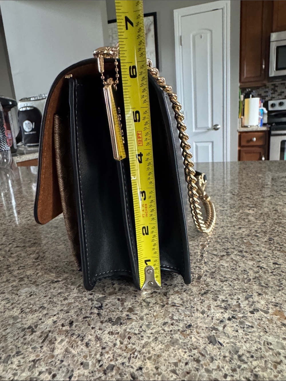 Coach Black Leather & Tan Signature Canvas Shoulder Bag with Gold Hardware - Picture 16 of 17